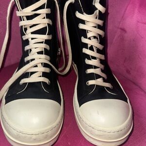 Rick Owens Black and White High-Top Sneakers